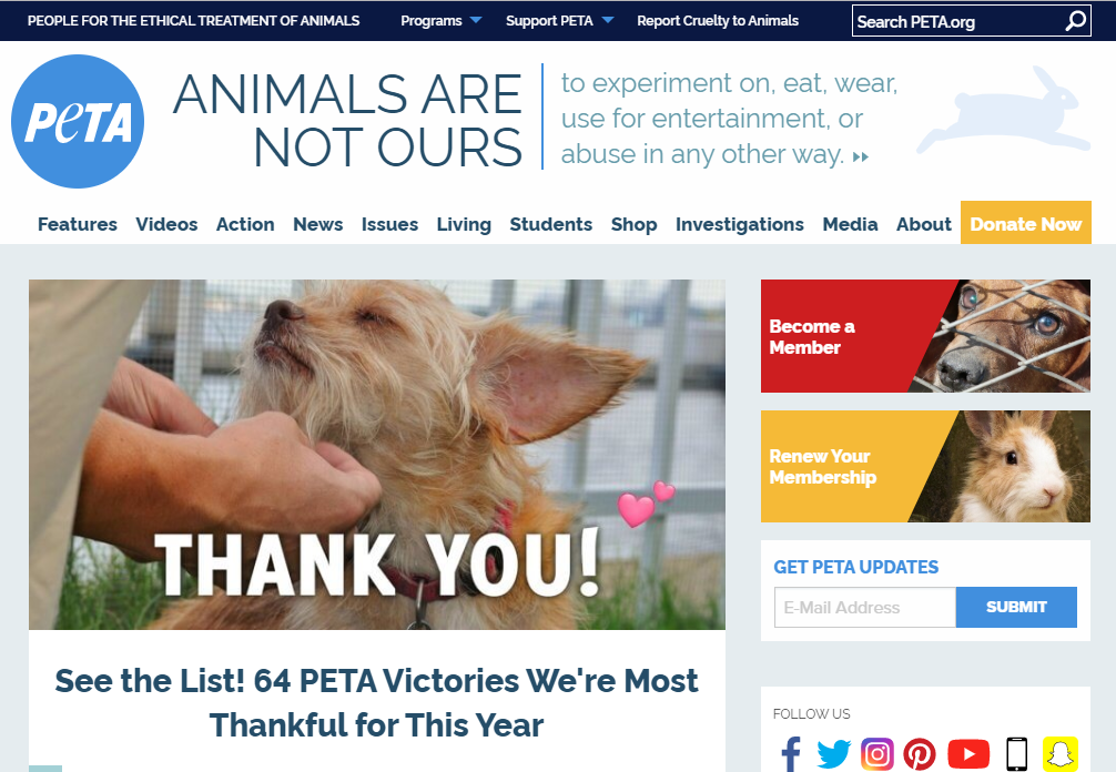 Portfolio - PETA - WordPress Design